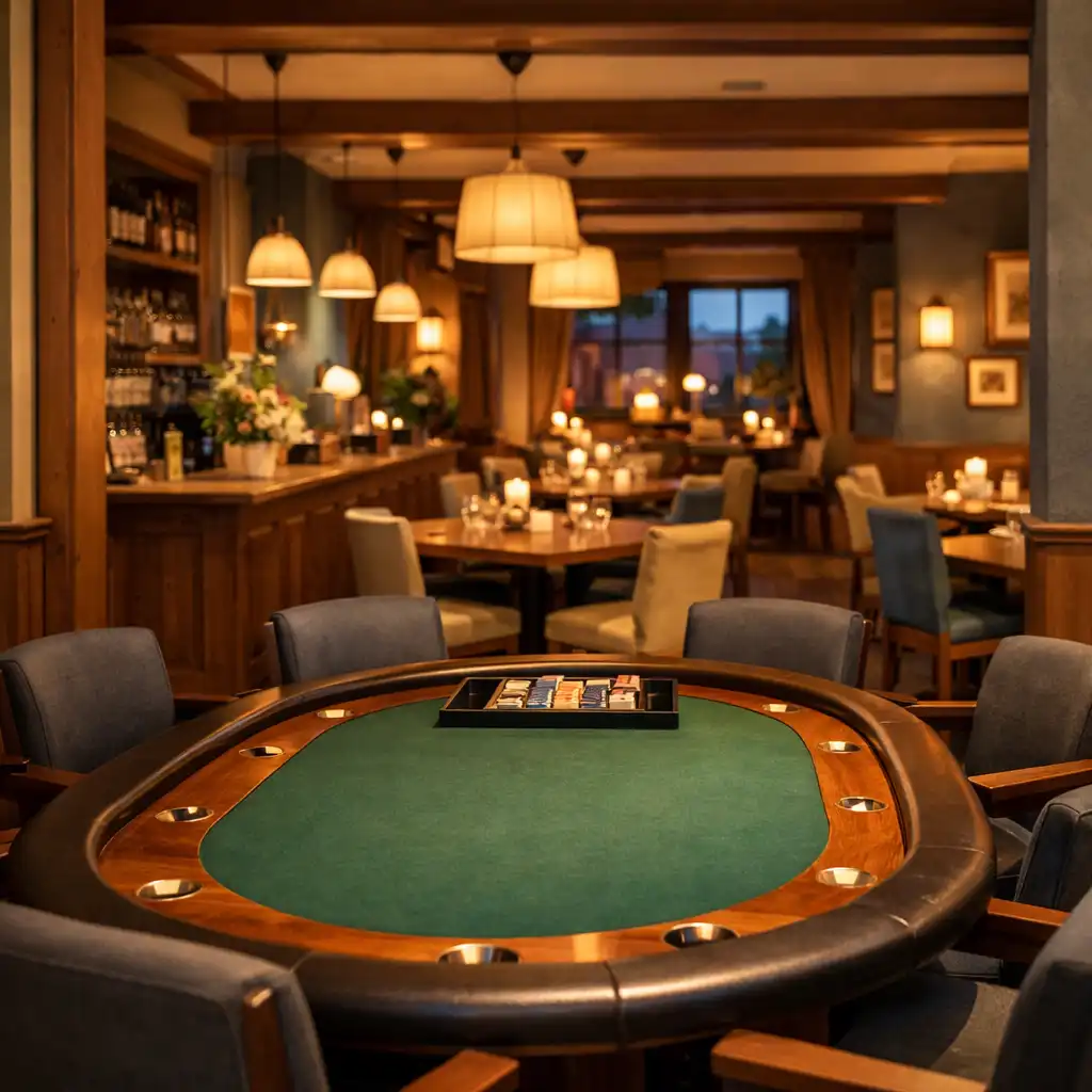 Ciepłe wnętrze Dining Bistro z fizycznym stołem Poker Lounge